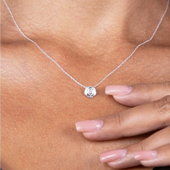 Silver New Tiny Rose Necklace - Picture 2 of 3